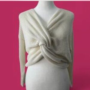 Source Unknown Cream Twist-Knot V-Neck Sweater